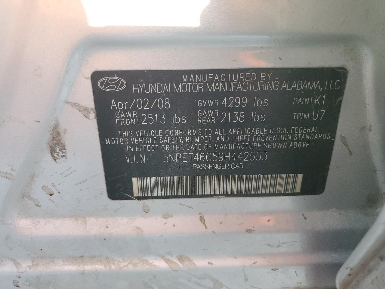 2009 Hyundai Sonata Gls VIN: 5NPET46C59H442553 Lot: 91591315