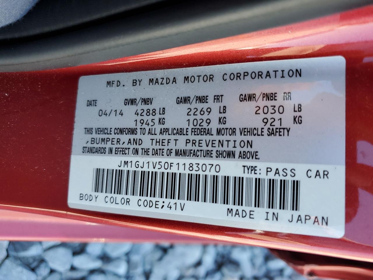 2015 Mazda 6 Touring VIN: JM1GJ1V50F1183070 Lot: 91189075