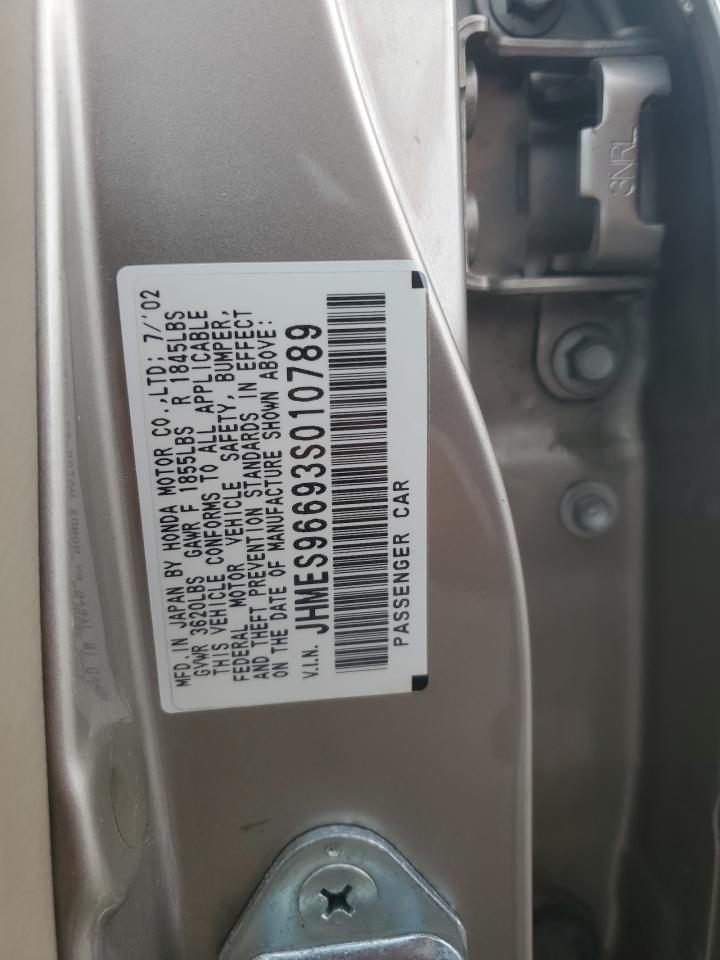 2003 Honda Civic Hybrid VIN: JHMES96693S010789 Lot: 90621595