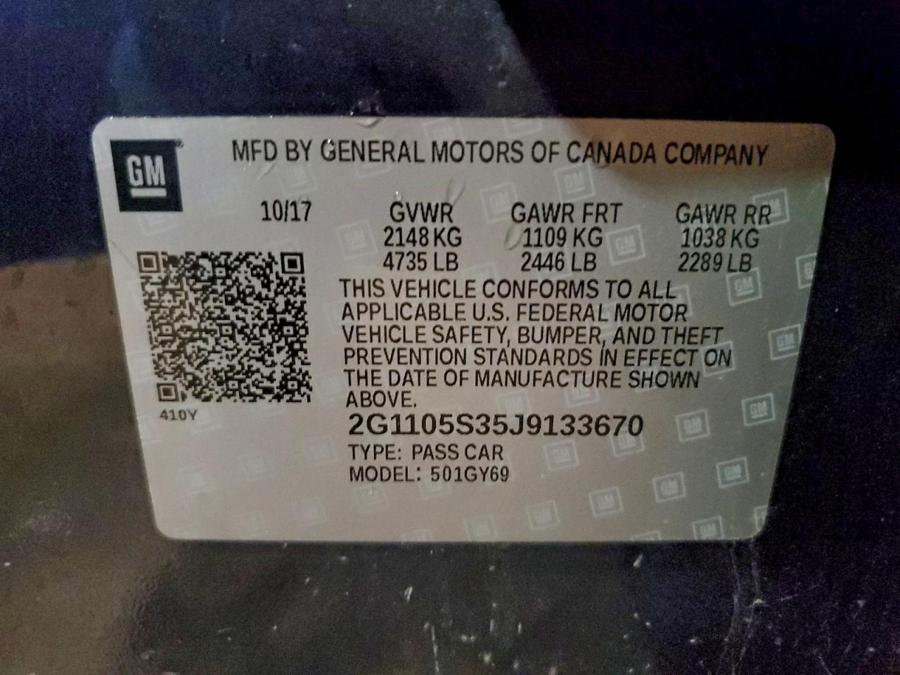 2018 Chevrolet Impala Lt VIN: 2G1105S35J9133670 Lot: 94386135