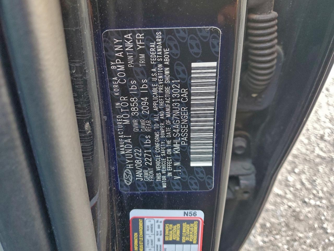 2022 Hyundai Elantra Sel VIN: KMHLS4AG7NU313021 Lot: 93916595