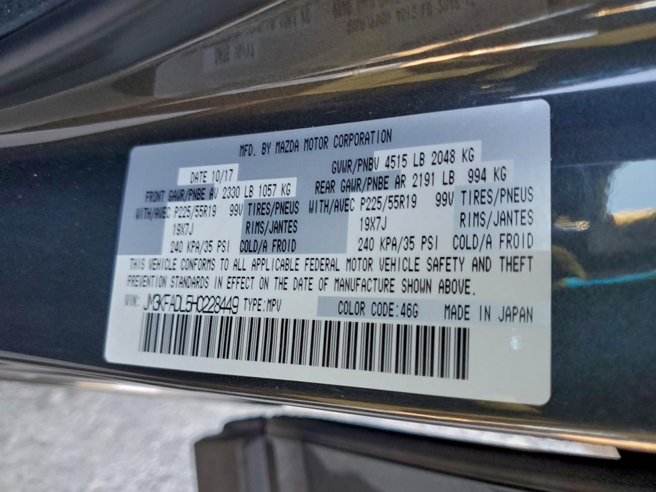 2017 Mazda Cx-5 Grand Touring VIN: JM3KFADL5H0228449 Lot: 94566245