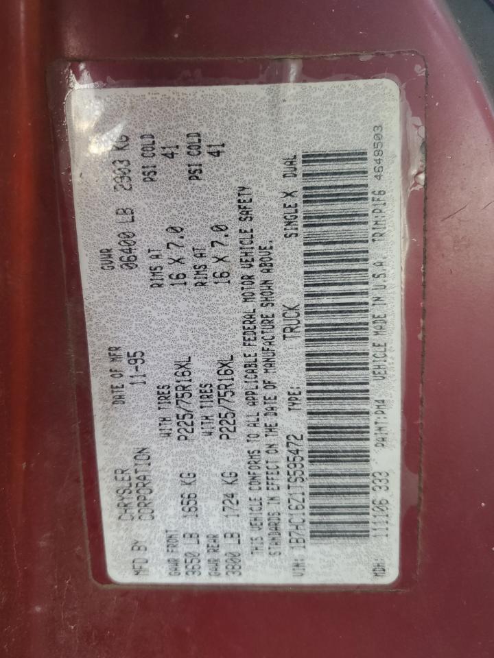 1996 Dodge Ram 1500 VIN: 1B7HC16Z1TS595472 Lot: 92033005