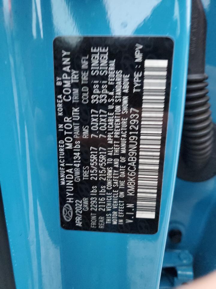 2022 Hyundai Kona Sel VIN: KM8K6CAB9NU912937 Lot: 93493135