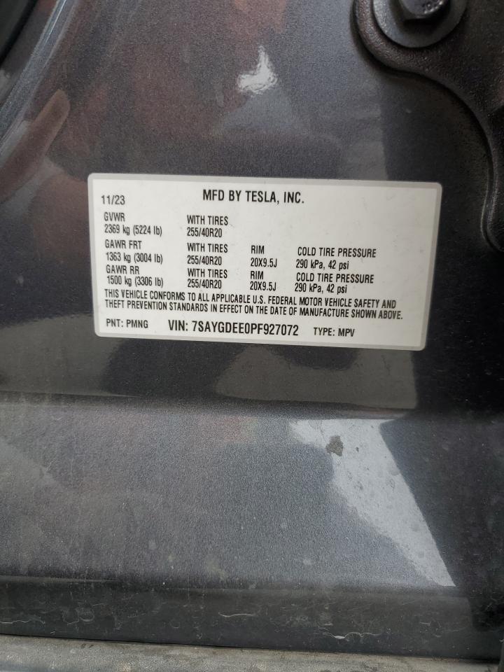 2023 Tesla Model Y VIN: 7SAYGDEE0PF927072 Lot: 91232225