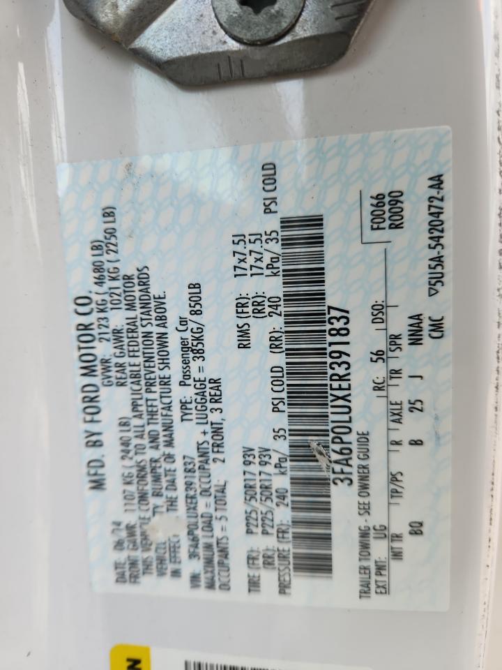 2014 Ford Fusion Se Hybrid VIN: 3FA6P0LUXER391837 Lot: 93102295