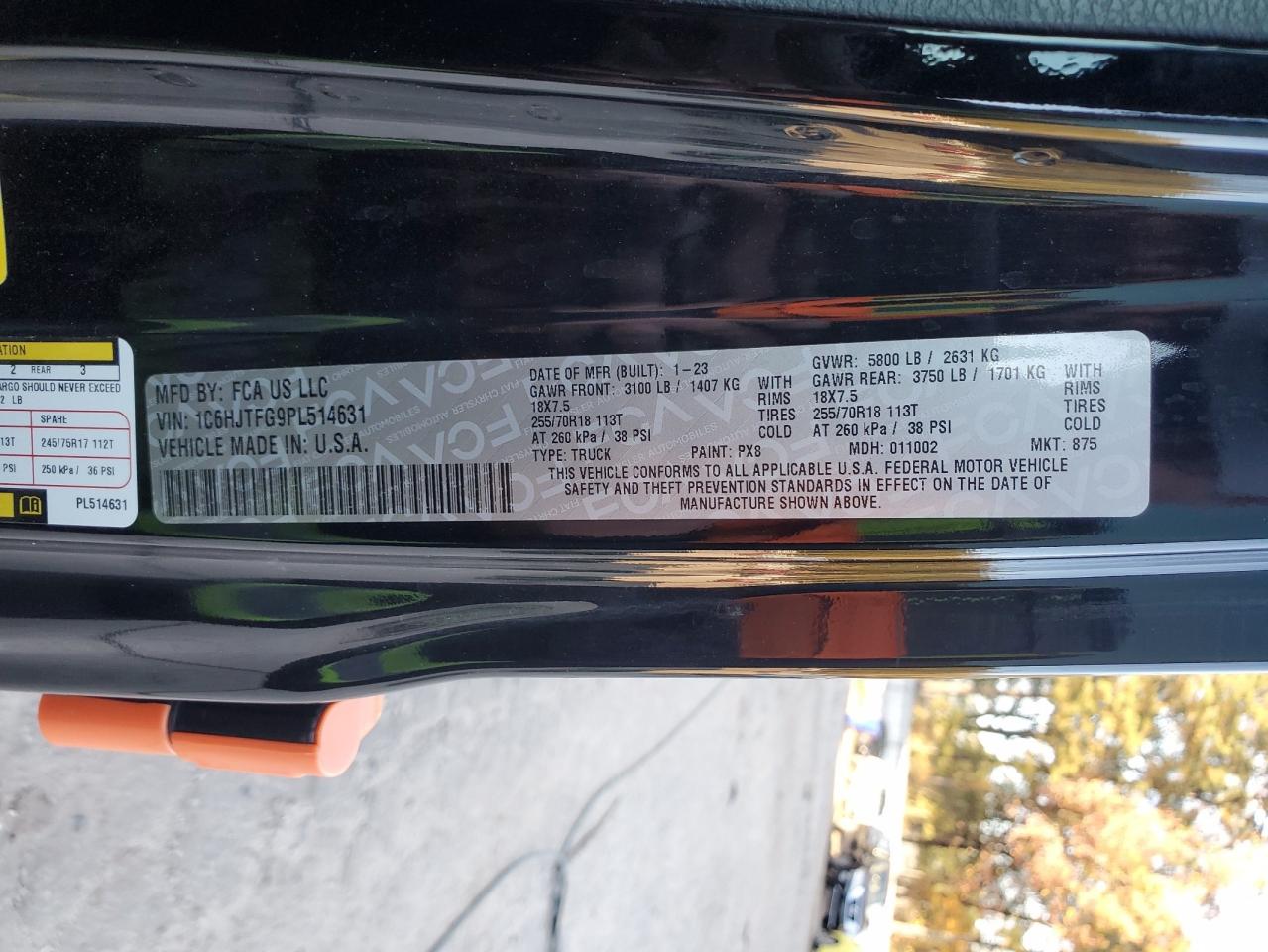 2023 Jeep Gladiator Overland VIN: 1C6HJTFG9PL514631 Lot: 91386305