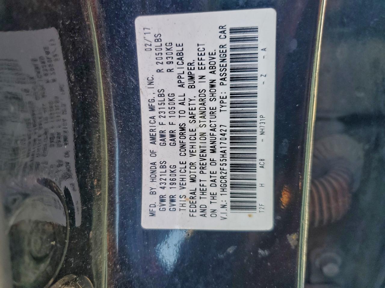 2017 Honda Accord Sport VIN: 1HGCR2F55HA170427 Lot: 94766195