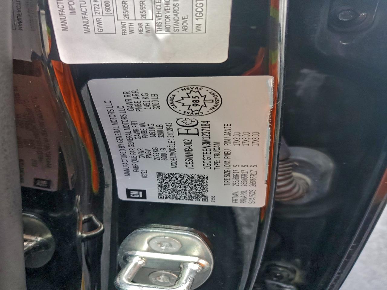 2021 Chevrolet Colorado Zr2 VIN: 1GCGTEEN3M1237184 Lot: 93823775