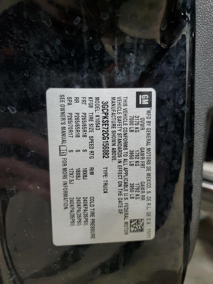 2012 Chevrolet Silverado K1500 Lt VIN: 3GCPKSE72CG156082 Lot: 91836265