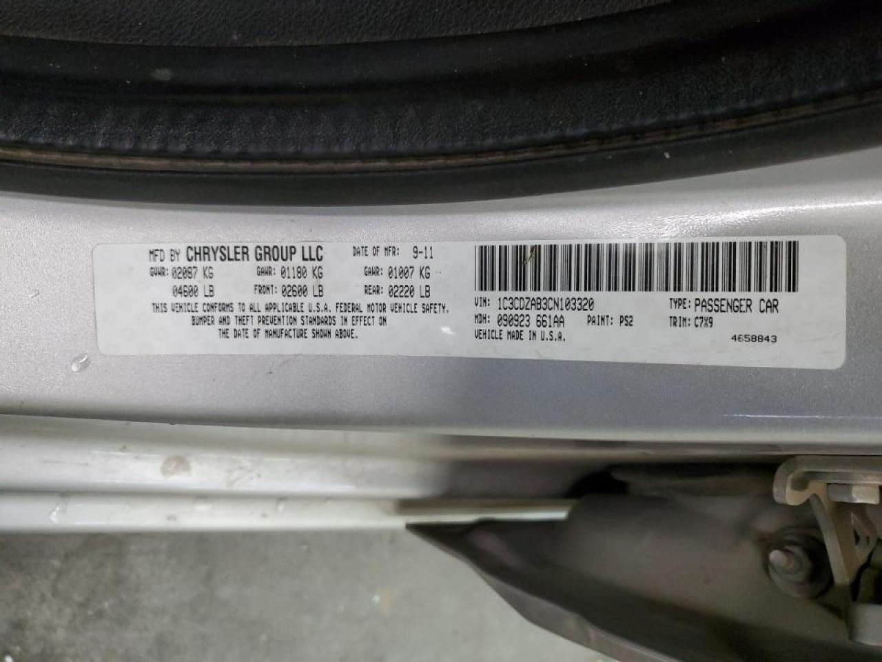 2012 Dodge Avenger Se VIN: 1C3CDZAB3CN103320 Lot: 92822245