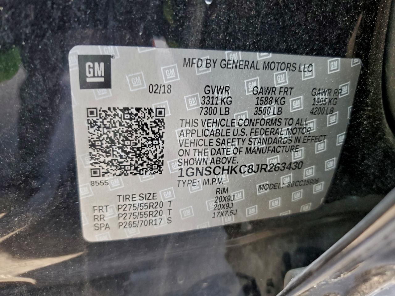 2018 Chevrolet Suburban C1500 Lt VIN: 1GNSCHKC8JR263430 Lot: 91882365