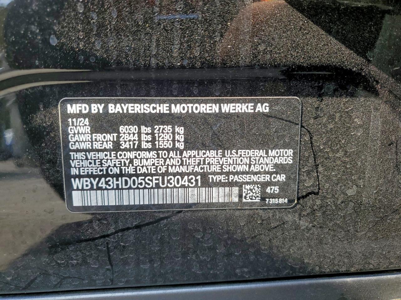 2025 BMW I4 xDrive 40 VIN: WBY43HD05SFU30431 Lot: 94526425