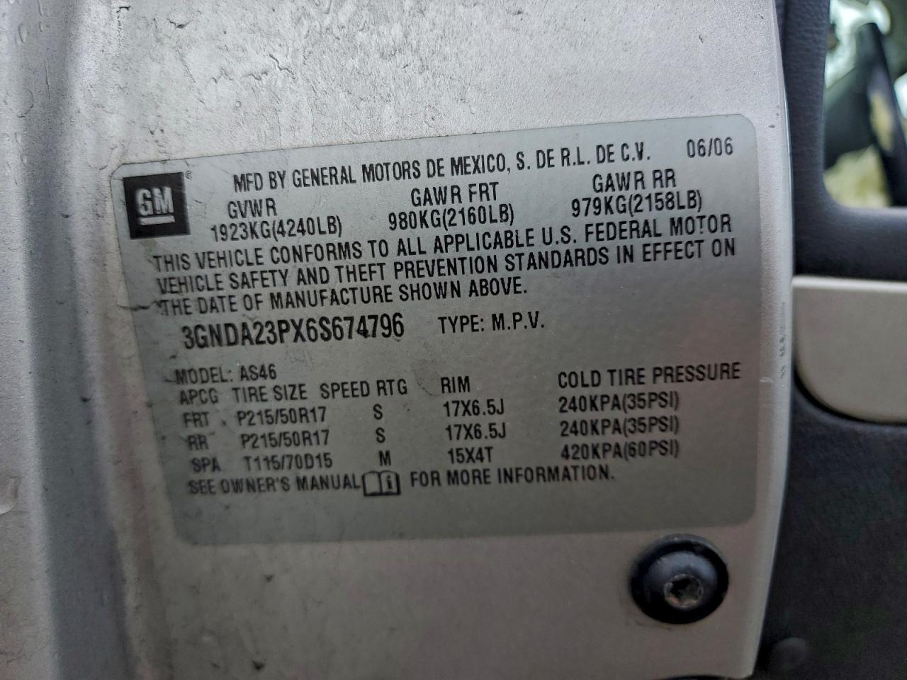 2009 Chevrolet Hhr Lt VIN: 3GNCA53V69S553957 Lot: 94160045