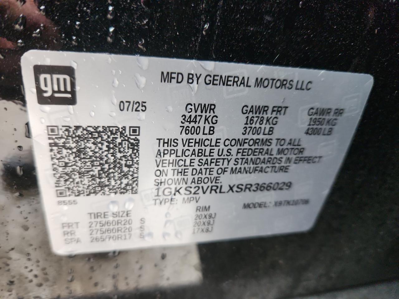 2025 GMC Yukon At4 Ultimate VIN: 1GKS2VRLXSR366029 Lot: 93286545