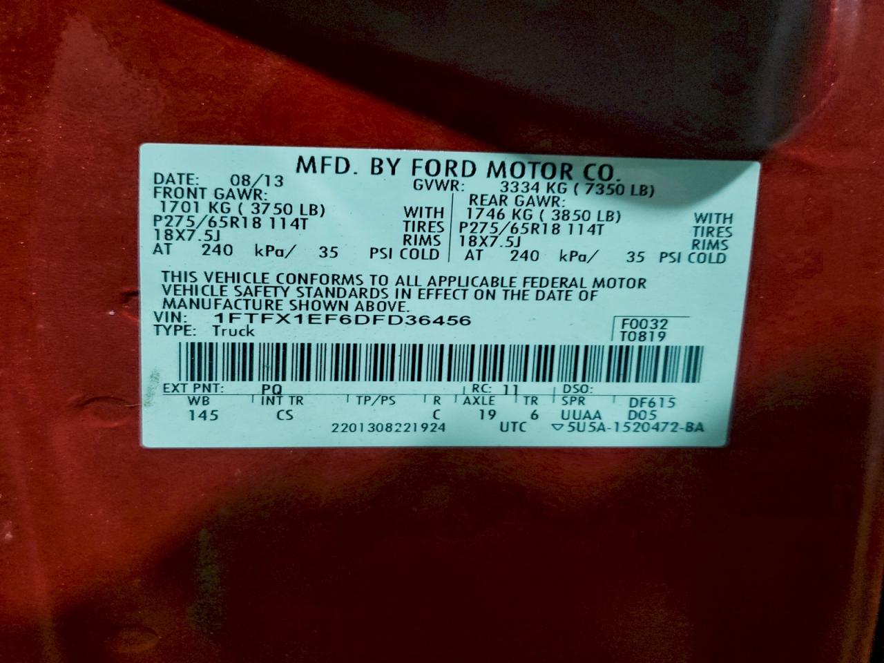 2013 Ford F150 Super Cab VIN: 1FTFX1EF6DFD36456 Lot: 93925945