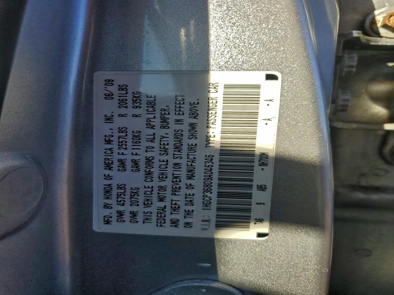 2009 Honda Accord Exl VIN: 1HGCP36809A046346 Lot: 94051745