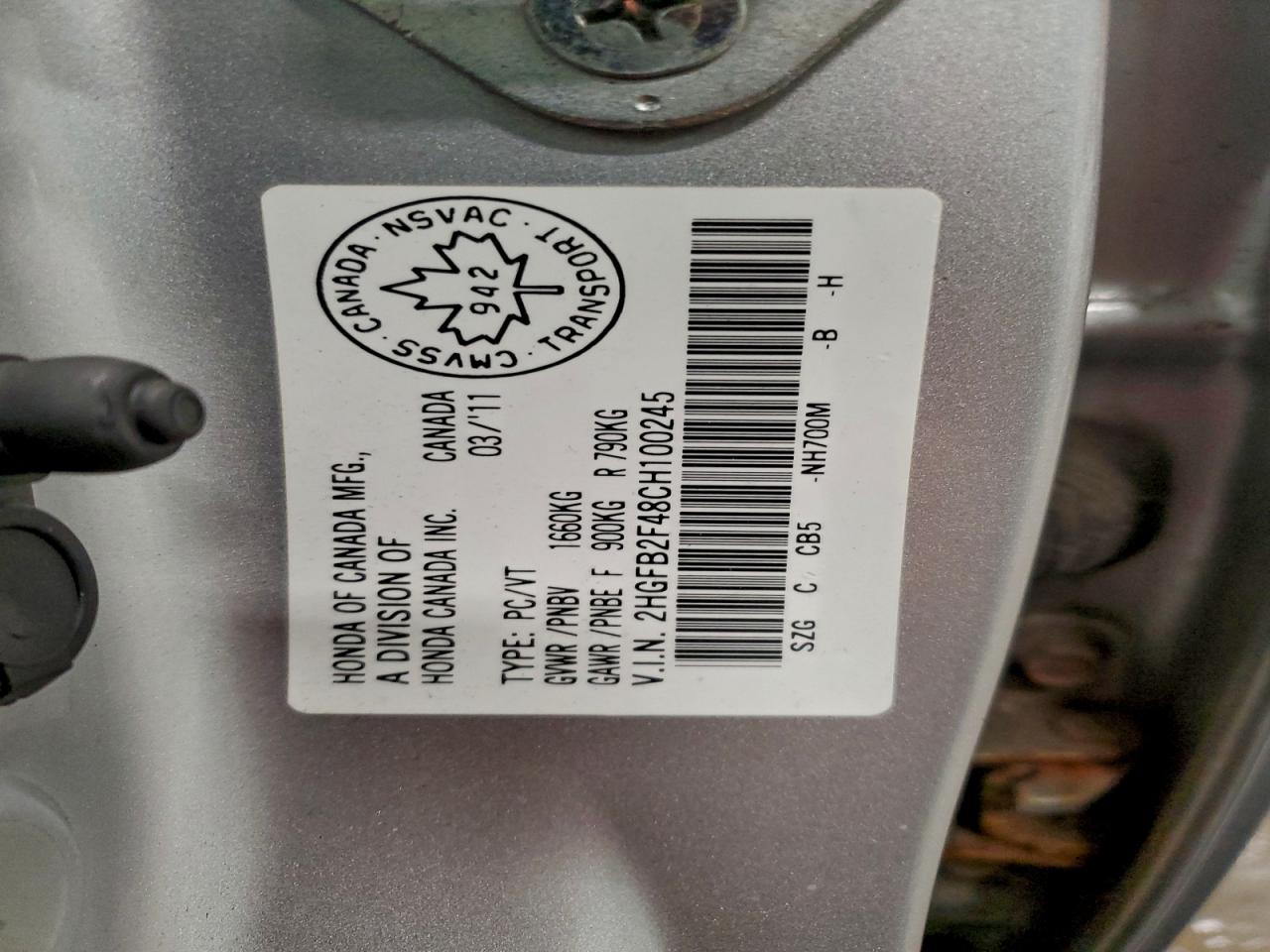 2012 Honda Civic Lx VIN: 2HGFB2F48CH100245 Lot: 92046265