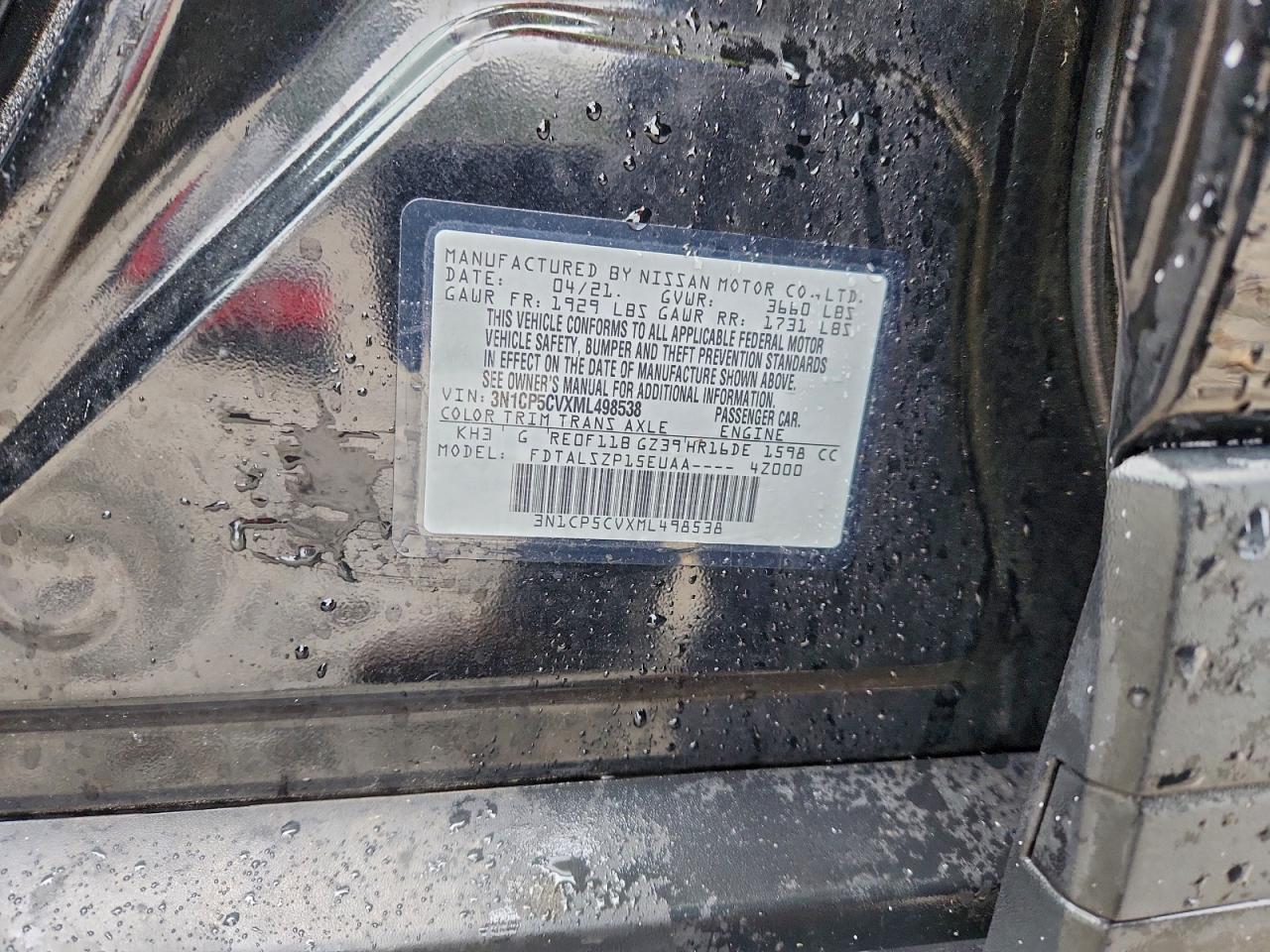 2021 Nissan Kicks Sv VIN: 3N1CP5CVXML498538 Lot: 94063775