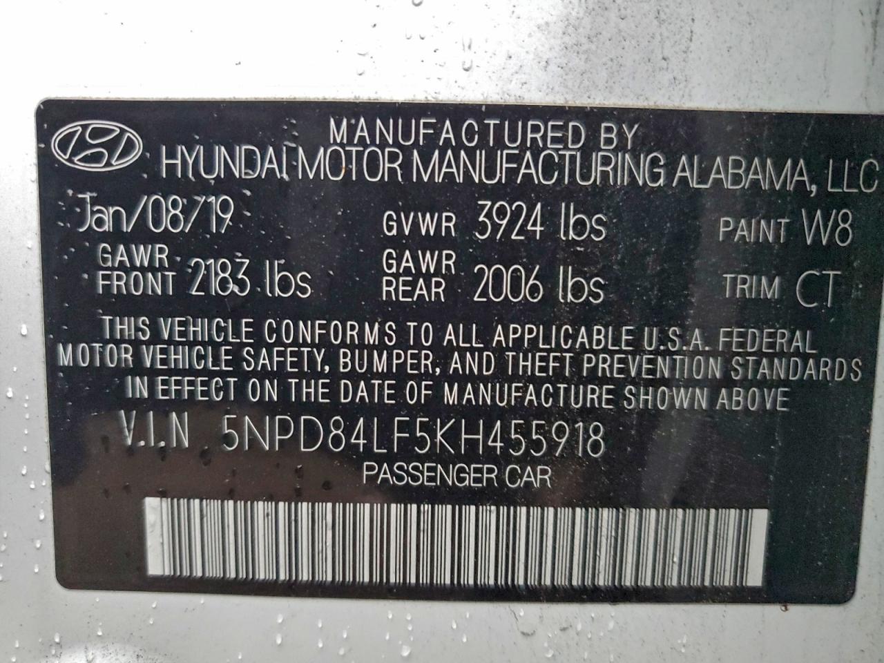 2019 Hyundai Elantra Sel VIN: 5NPD84LF5KH455918 Lot: 94170565