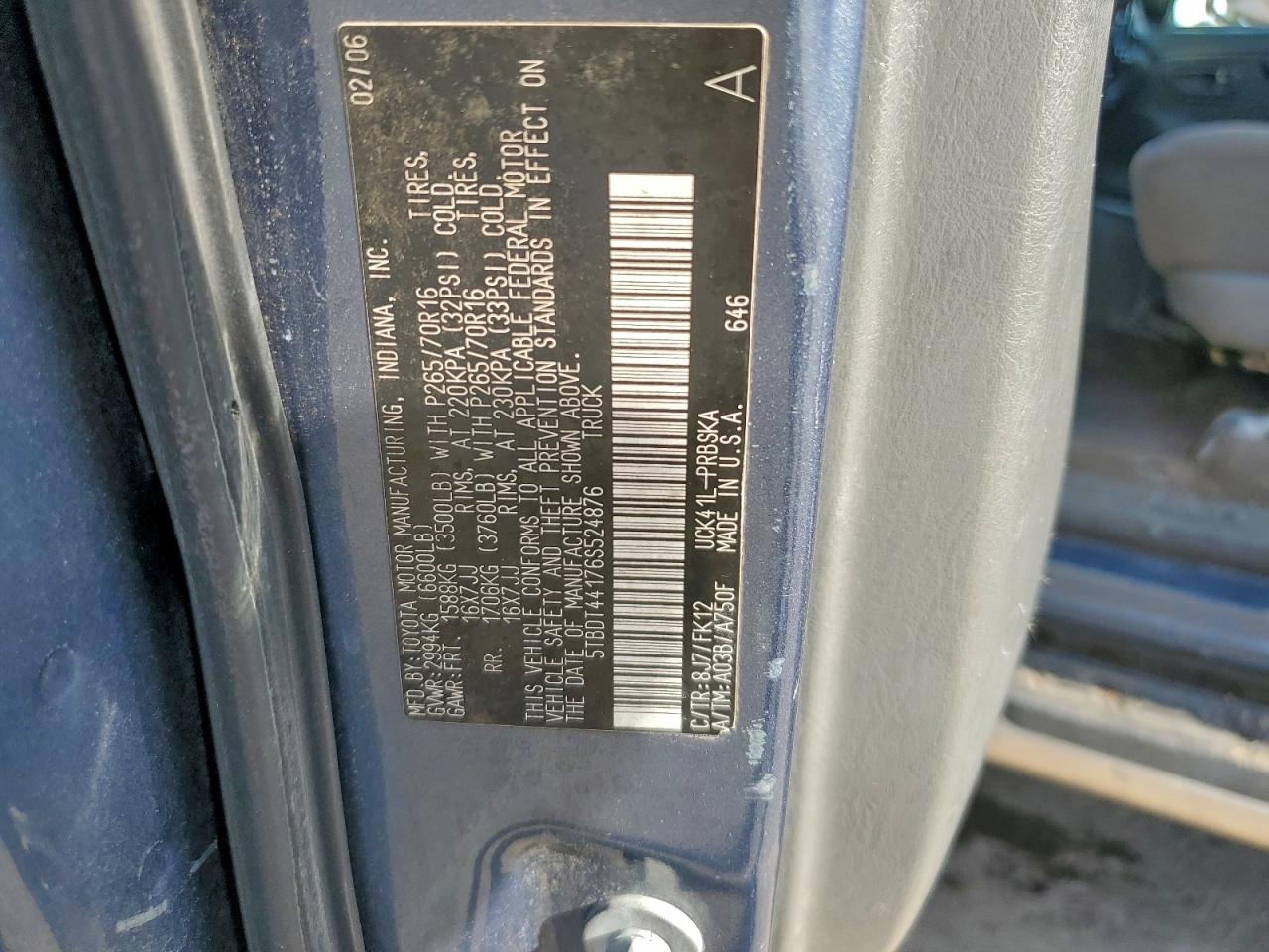 2006 Toyota Tundra Double Cab Sr5 VIN: 5TBDT44176S524876 Lot: 94327015