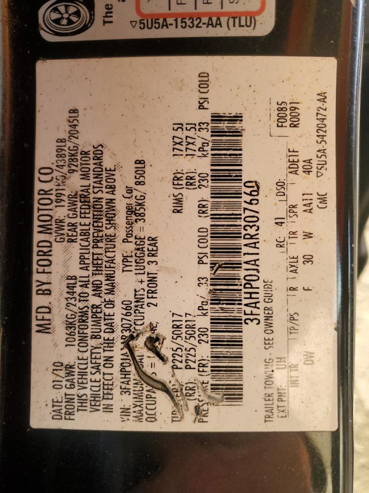 2010 Ford Fusion Sel VIN: 3FAHP0JA1AR307660 Lot: 91298035