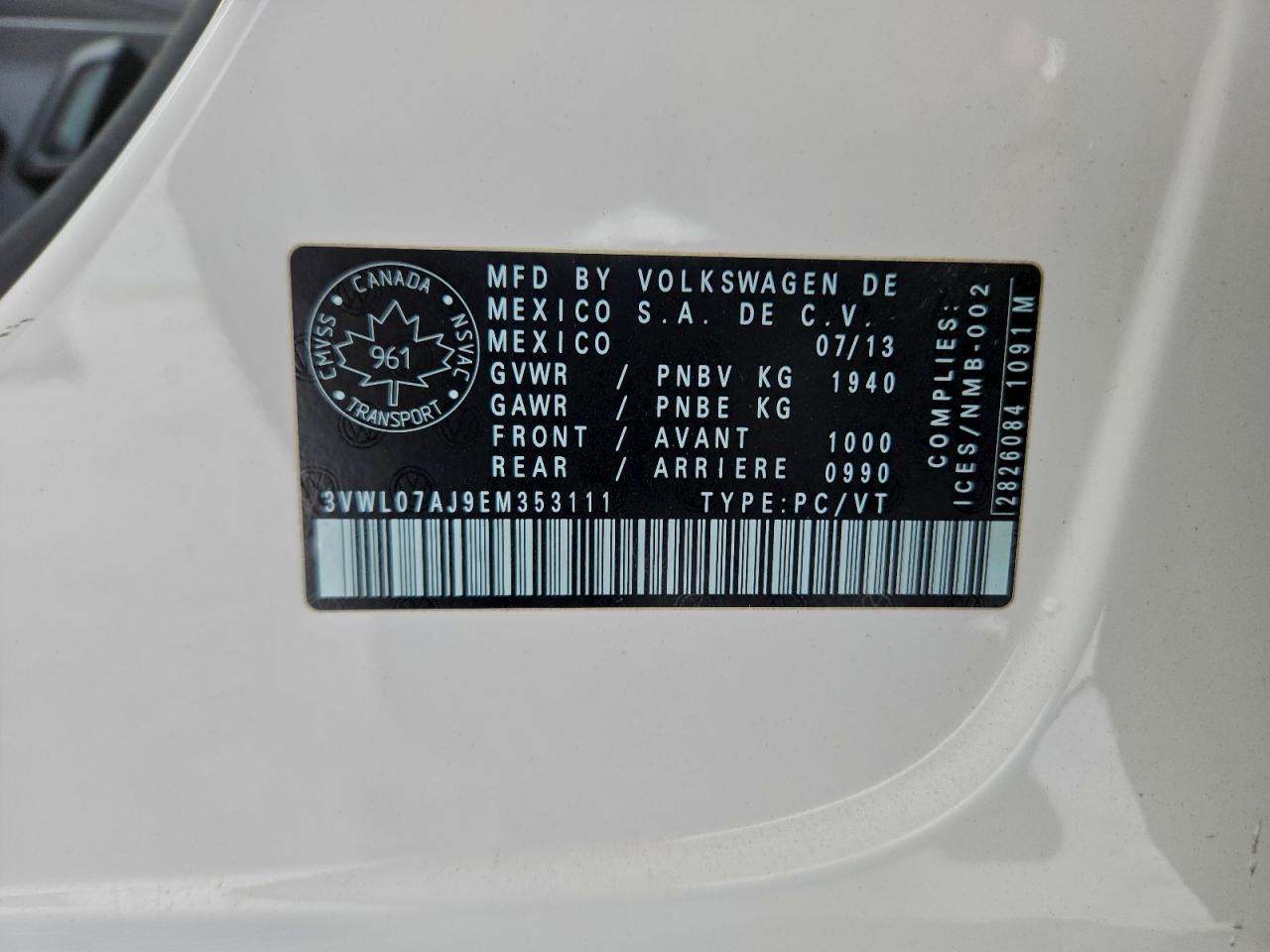 2014 Volkswagen Jetta Sel VIN: 3VWL07AJ9EM353111 Lot: 93985465