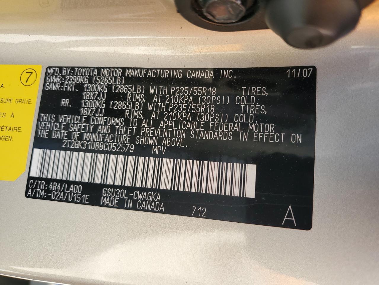 2008 Lexus Rx 350 VIN: 2T2GK31U88C052579 Lot: 93268495