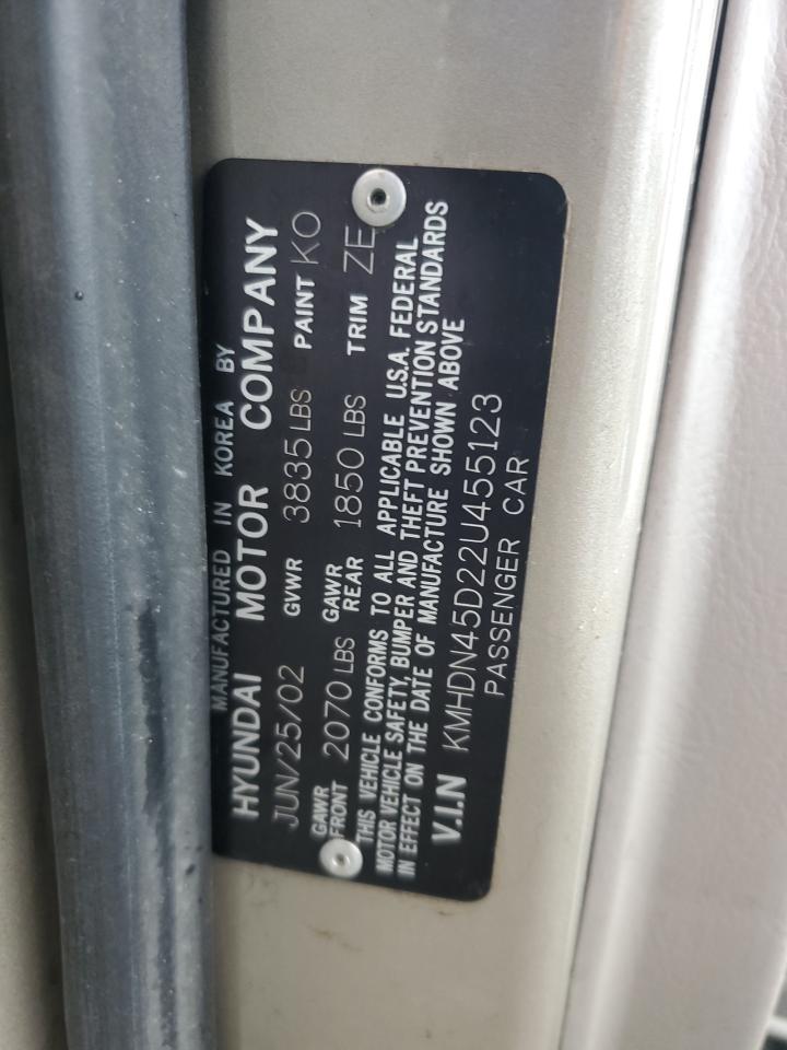 2002 Hyundai Elantra Gls VIN: KMHDN45D22U455123 Lot: 92129995
