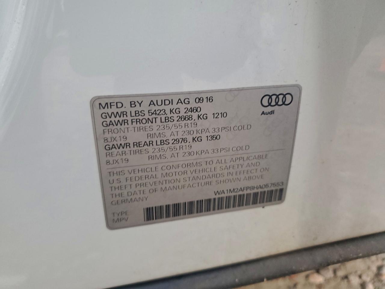 2017 Audi Q5 Premium Plus VIN: WA1M2AFP8HA057553 Lot: 93470385