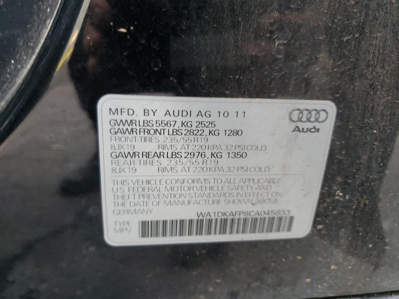 2012 Audi Q5 Premium Plus VIN: WA1DKAFP8CA045833 Lot: 92134655