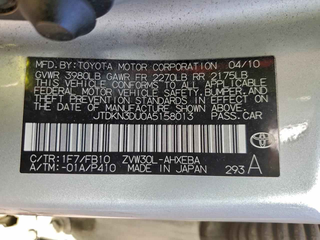 2010 Toyota Prius VIN: JTDKN3DU0A5158013 Lot: 93763675