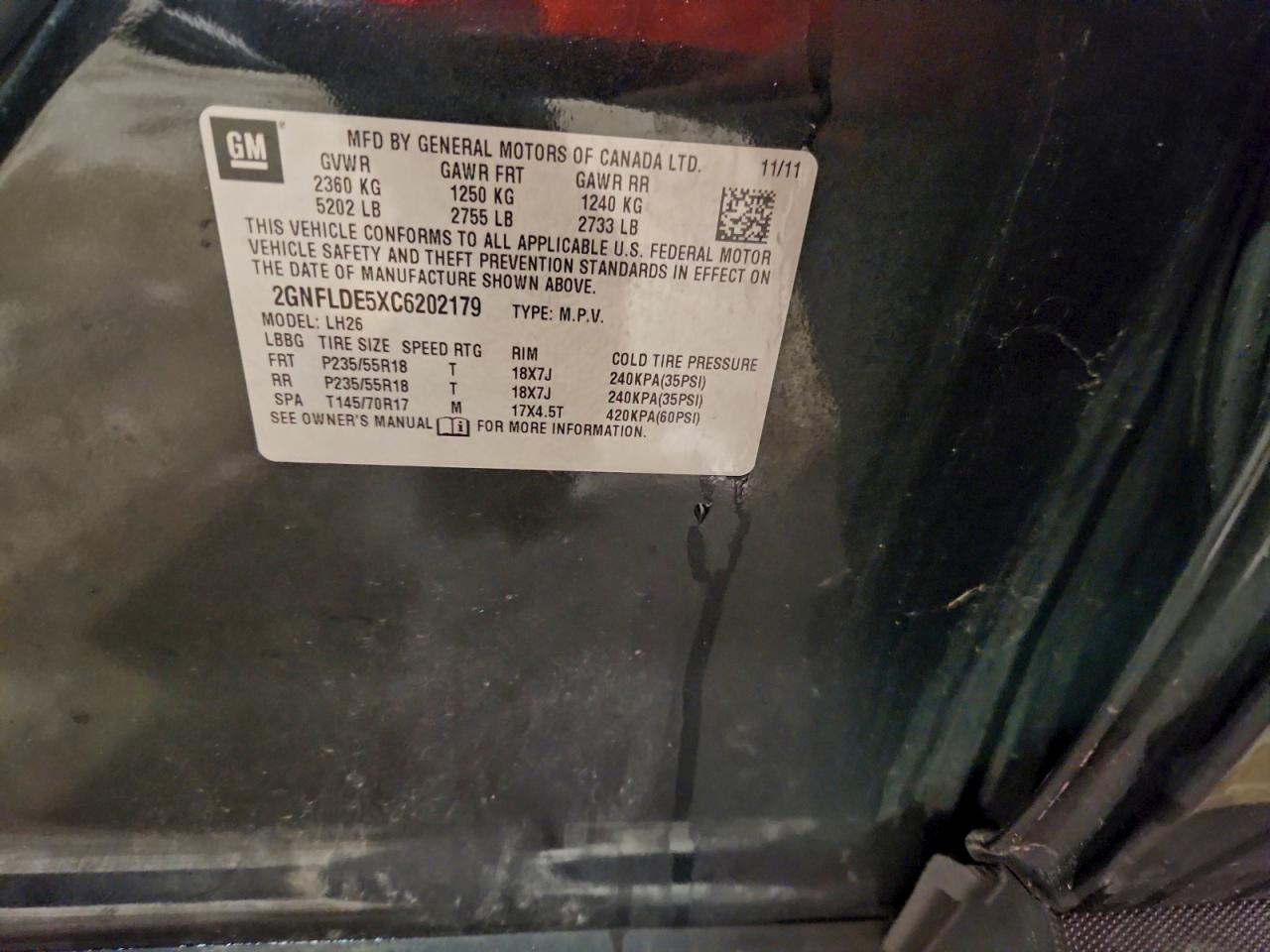 2012 Chevrolet Equinox Lt VIN: 2GNFLDE5XC6202179 Lot: 93512565