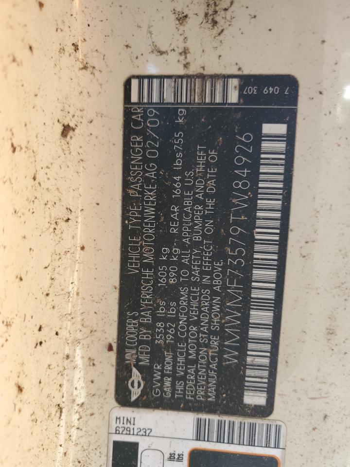 2009 Mini Cooper S VIN: WMWMF73579TW84926 Lot: 92217395