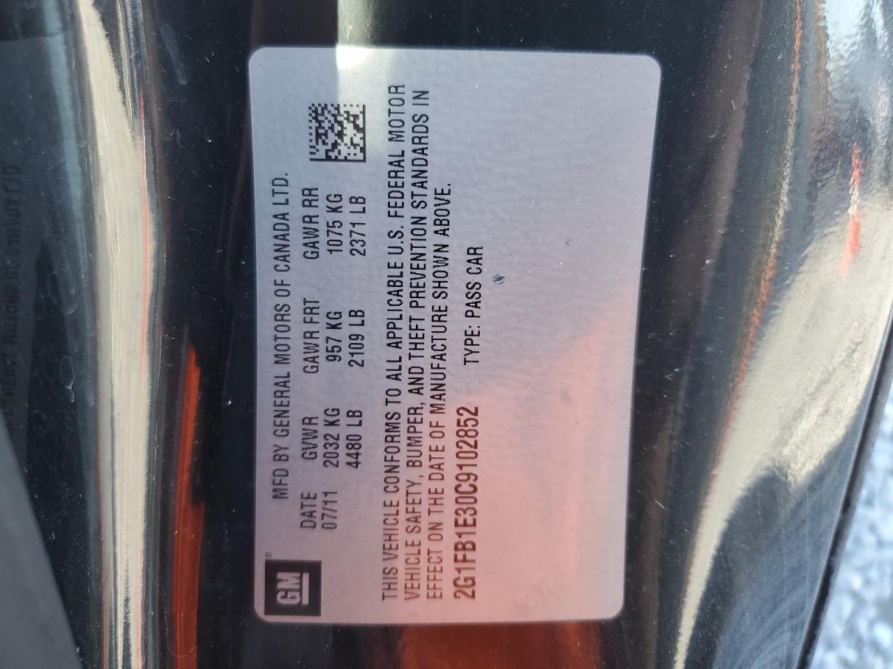 2012 Chevrolet Camaro Lt VIN: 2G1FB1E30C9102852 Lot: 91119735