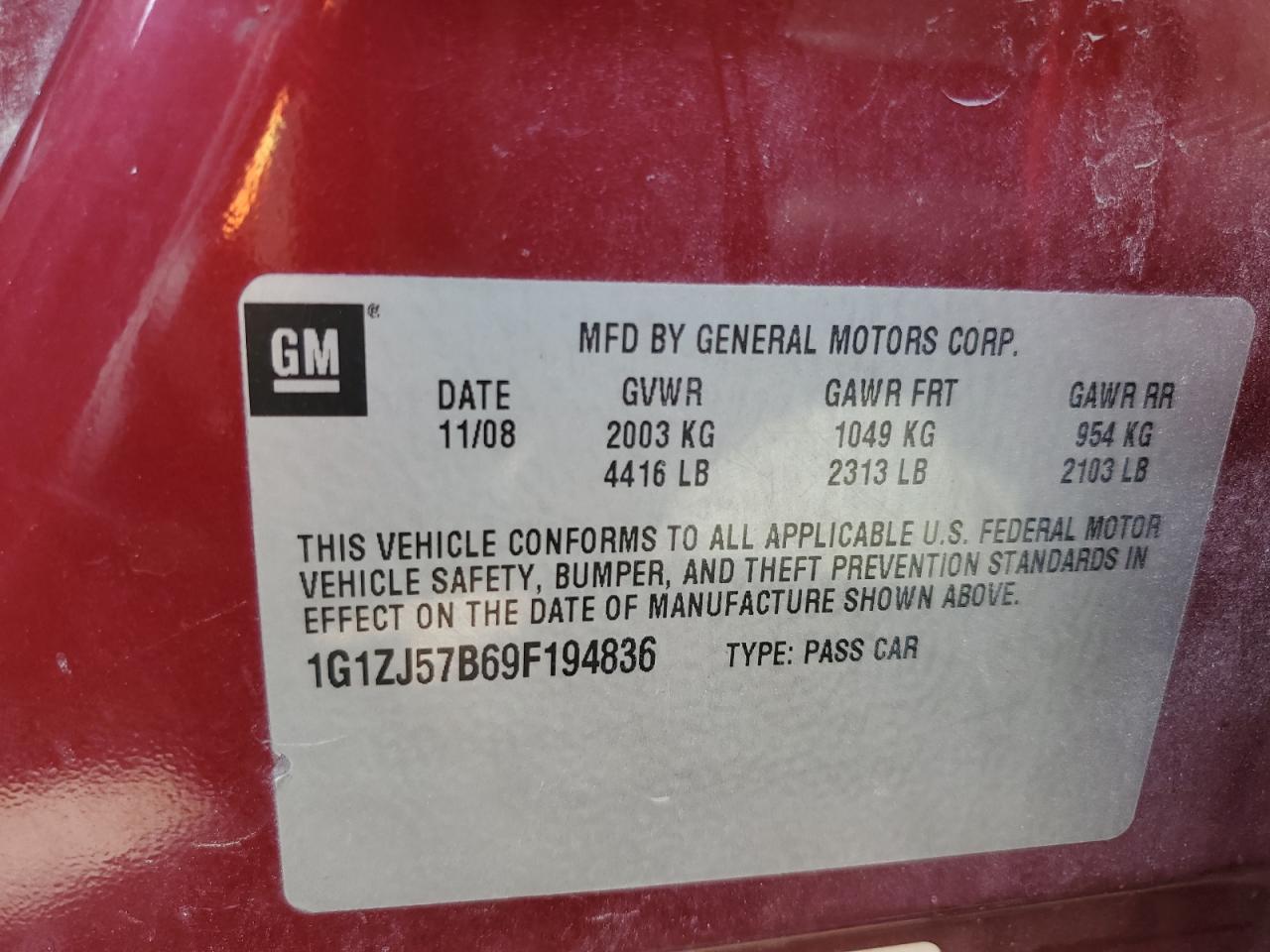 2009 Chevrolet Malibu 2Lt VIN: 1G1ZJ57B69F194836 Lot: 92473845