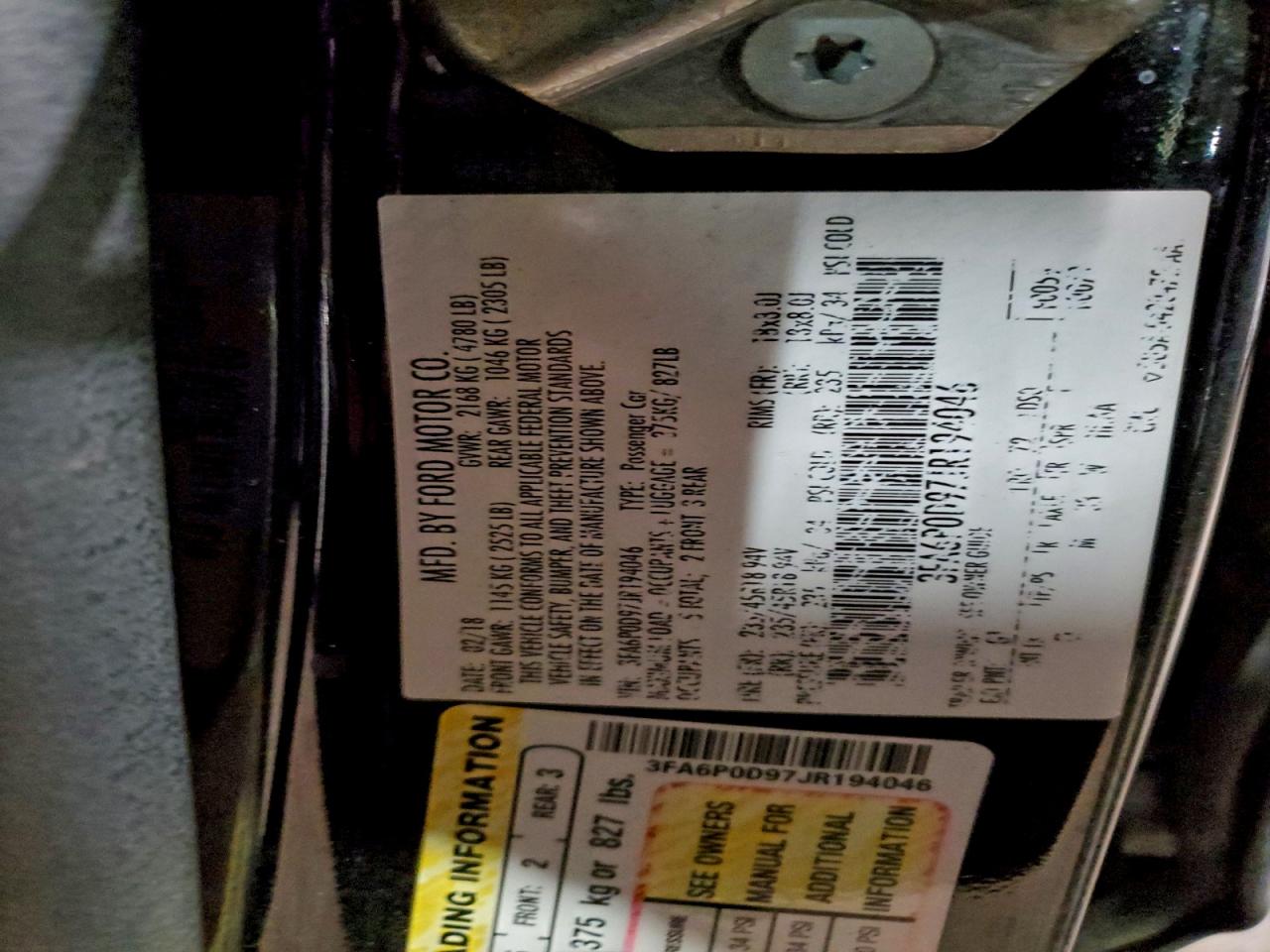 2018 Ford Fusion Titanium/Platinum VIN: 3FA6P0D97JR194046 Lot: 94296905