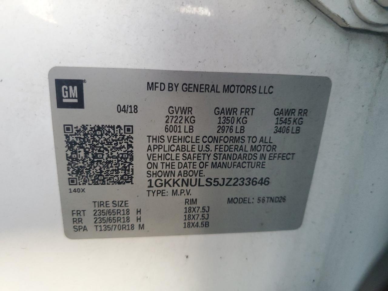 2018 GMC Acadia Slt-1 VIN: 1GKKNULS5JZ233646 Lot: 91676455