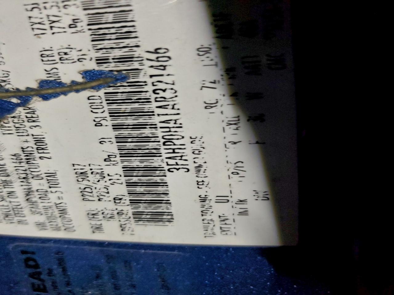 2010 Ford Fusion Se VIN: 321466 Lot: 93987185