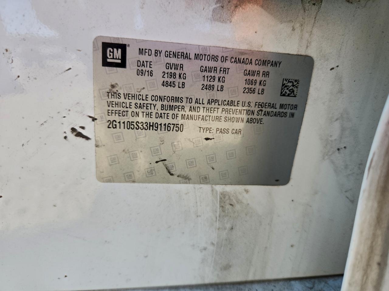 2017 Chevrolet Impala Lt VIN: 2G1105S33H9116750 Lot: 94074485