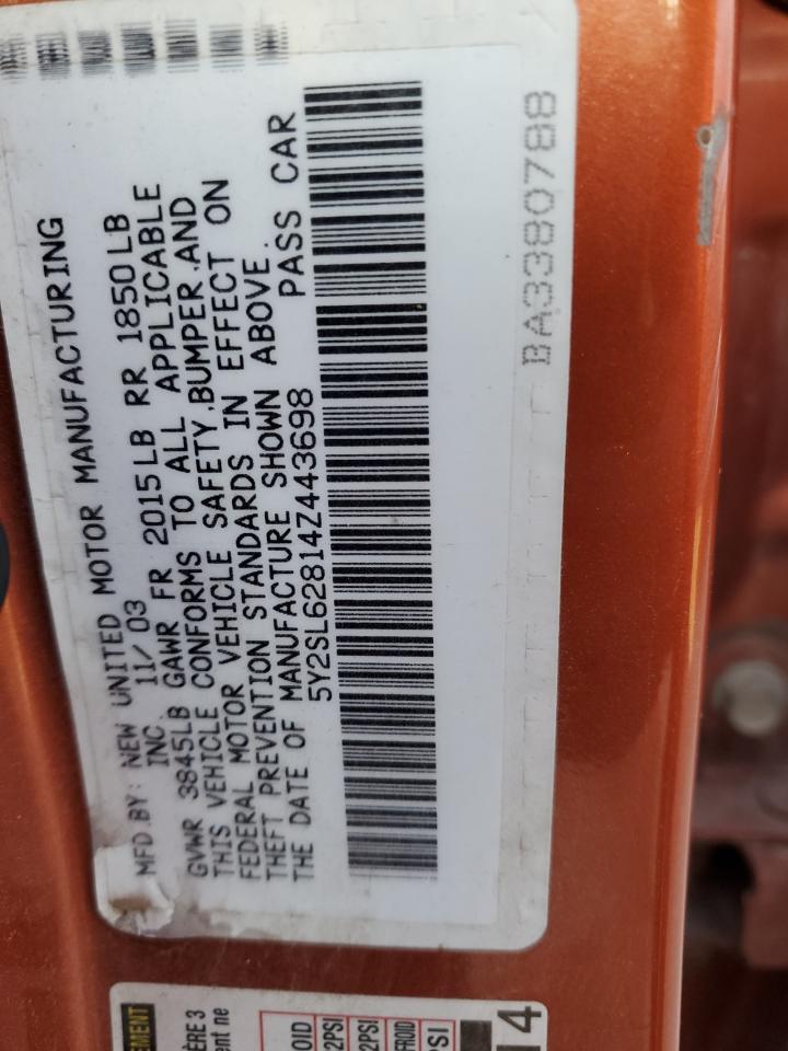 2004 Pontiac Vibe VIN: 5Y2SL62814Z443698 Lot: 90353865