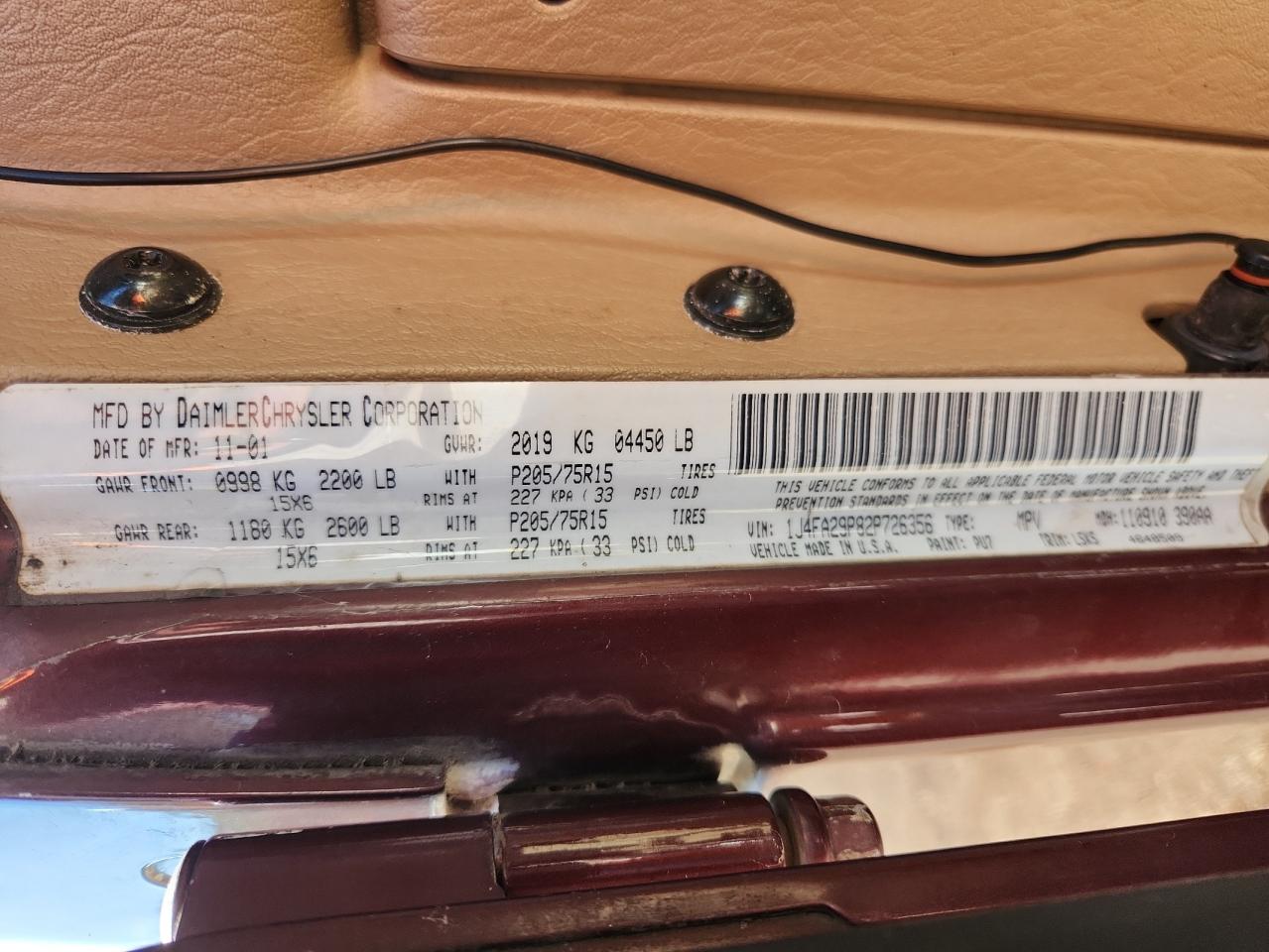 2002 Jeep Wrangler / Tj Se VIN: 1J4FA29P82P726356 Lot: 92607725