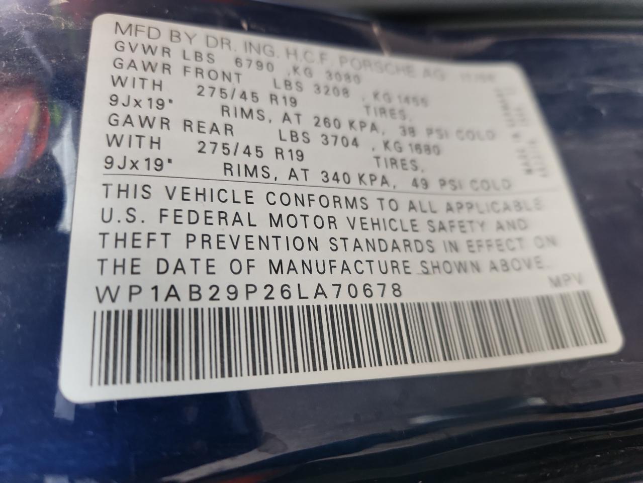 2006 Porsche Cayenne S VIN: WP1AB29P26LA70678 Lot: 93145125