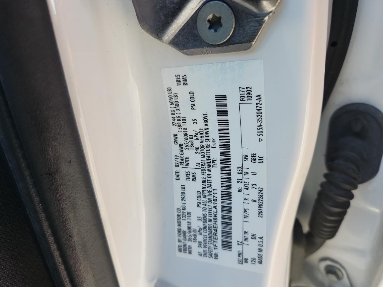 2019 Ford Ranger Xl VIN: 1FTER4EH8KLA16711 Lot: 91191245