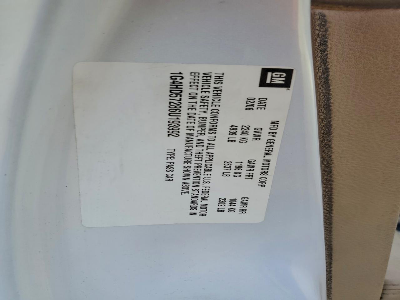 2006 Buick Lucerne Cxl VIN: 1G4HD57286U193992 Lot: 94320325