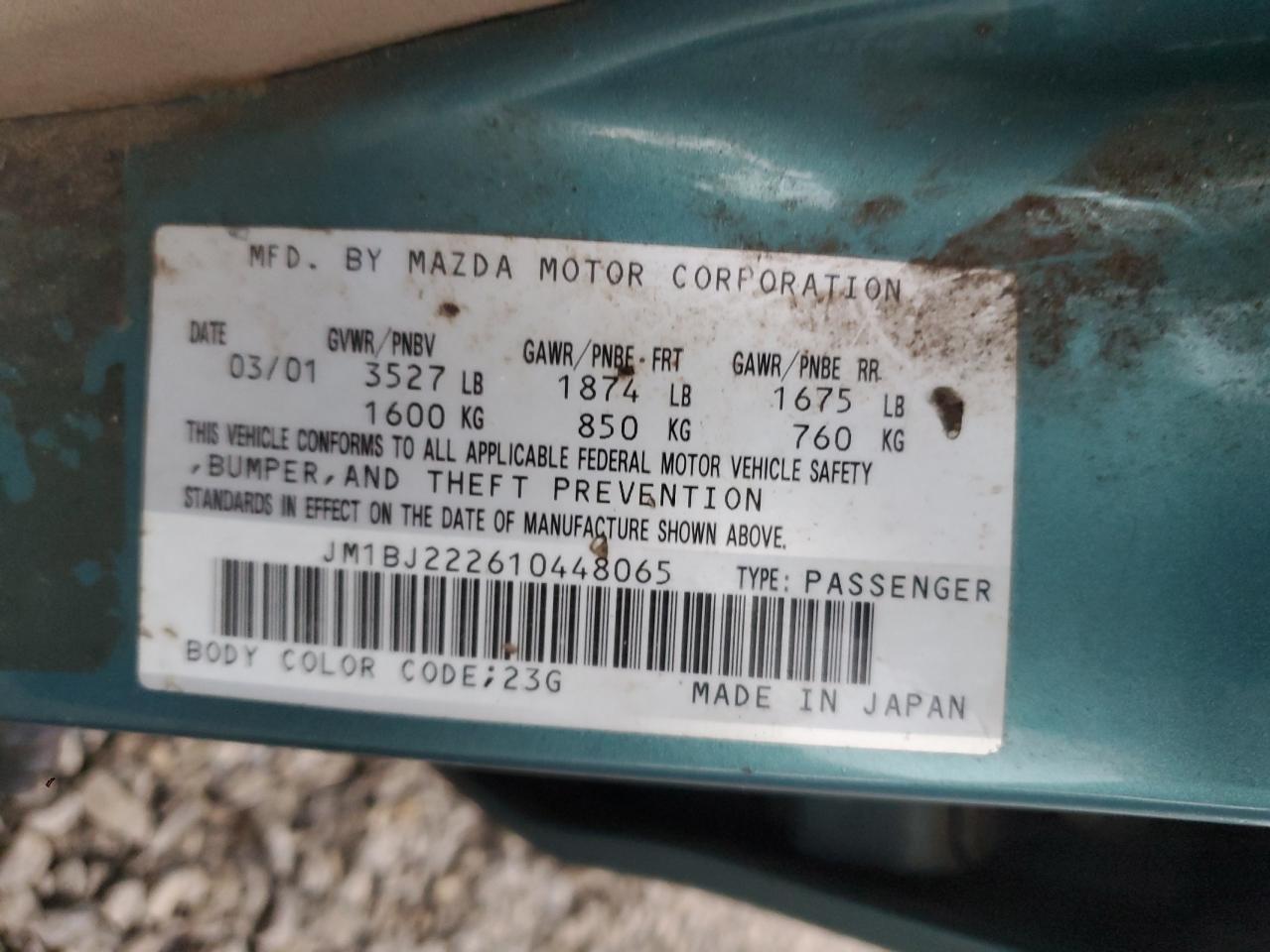 2001 Mazda Protege Dx VIN: JM1BJ222610448065 Lot: 93721325