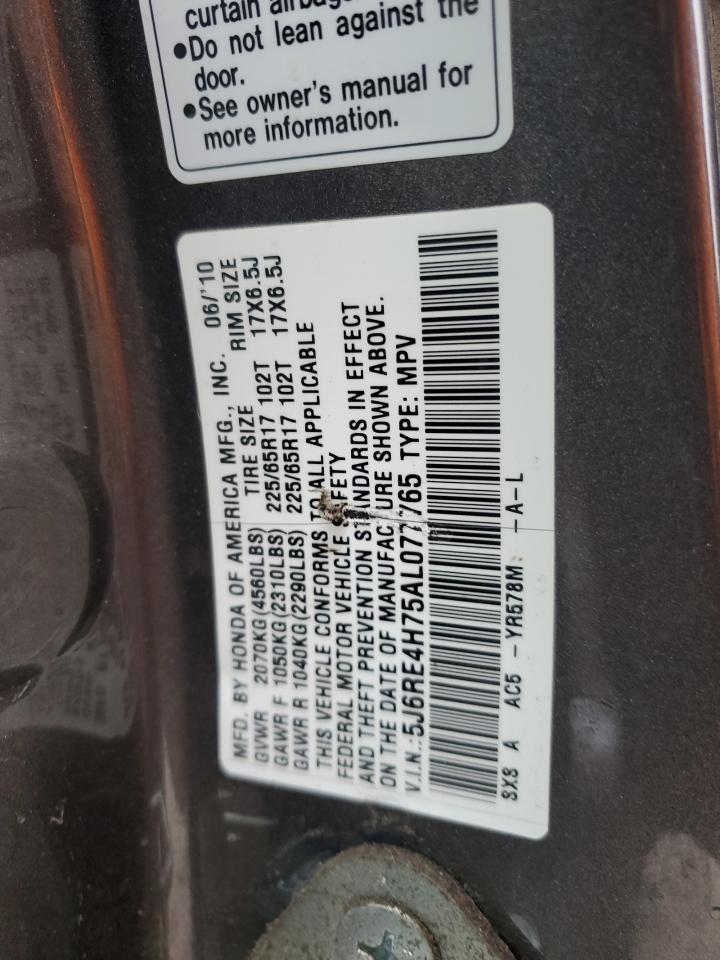 2010 Honda Cr-V Exl VIN: 5J6RE4H75AL077765 Lot: 93517295