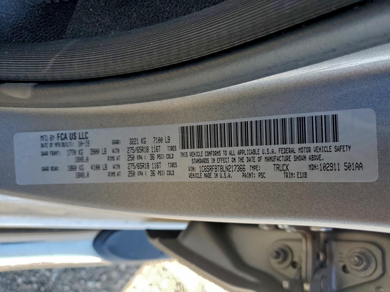 2020 Ram 1500 Big Horn/Lone Star VIN: 1C6SRFBT8LN217366 Lot: 94459665