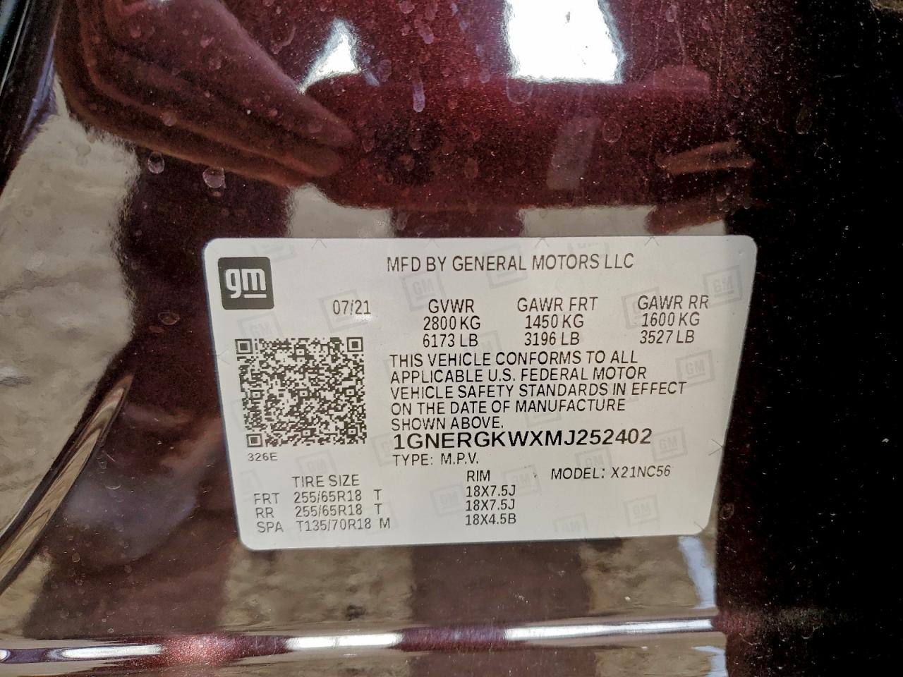 2021 Chevrolet Traverse Lt VIN: 1GNERGKWXMJ252402 Lot: 93461225