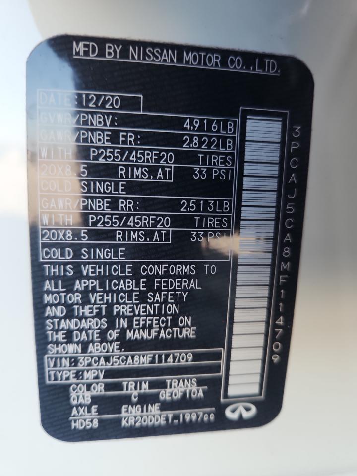 2021 Infiniti Qx50 Essential VIN: 3PCAJ5CA8MF114709 Lot: 93200765